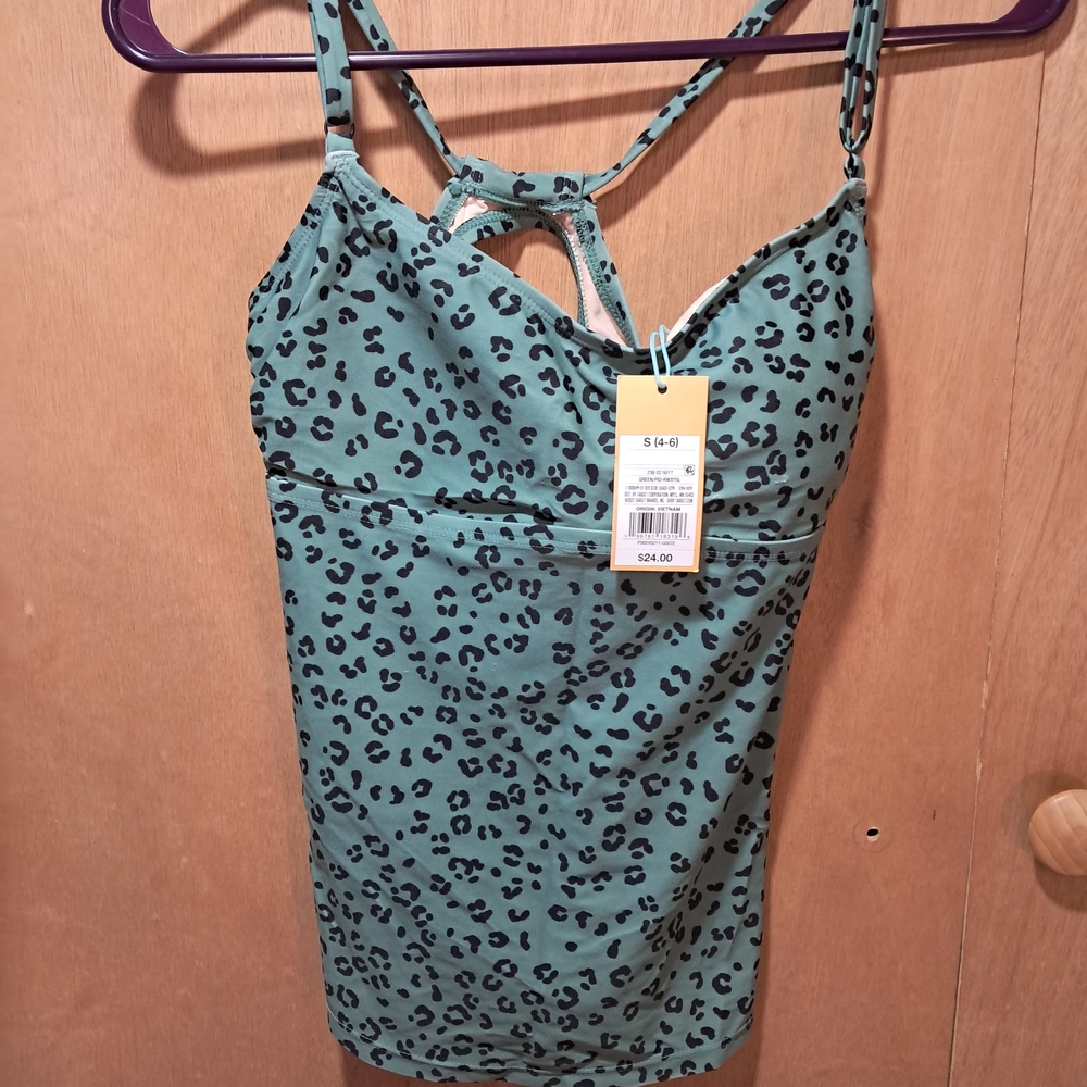 Kona Sol Green Leopard Print Bikini Top